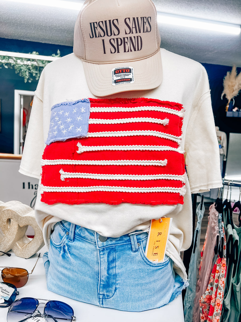 embroidered flag french terry top