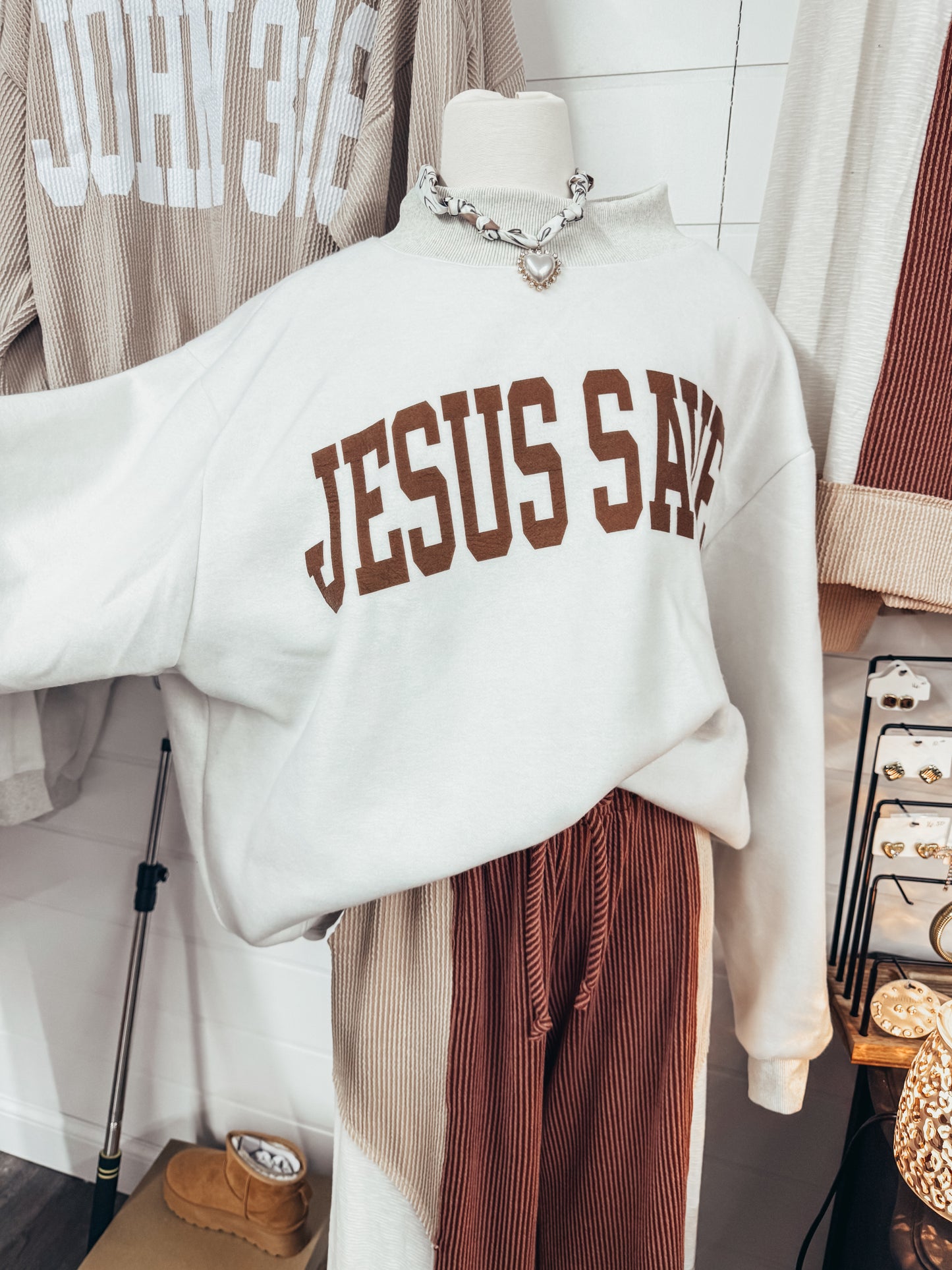 jesus saves/cross reversible mock neck