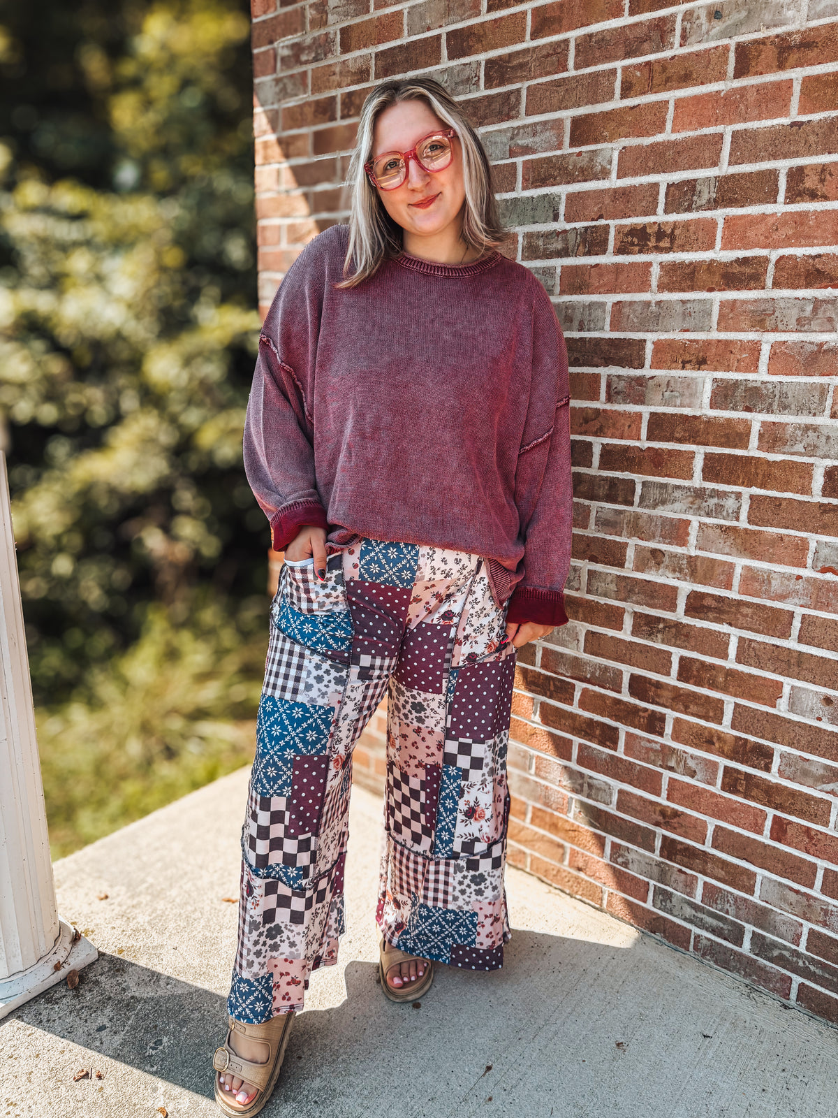 Mulberry multi print patchwork pants