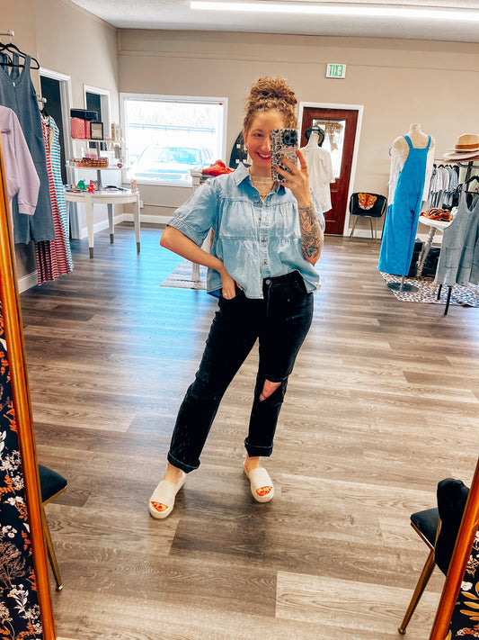 denim babydoll top
