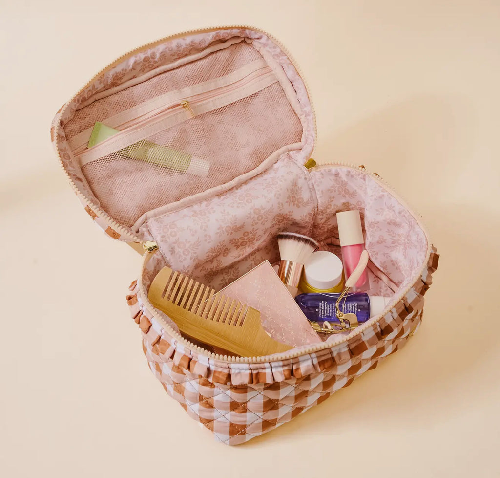 glam and go maple gingham cosmetic bag