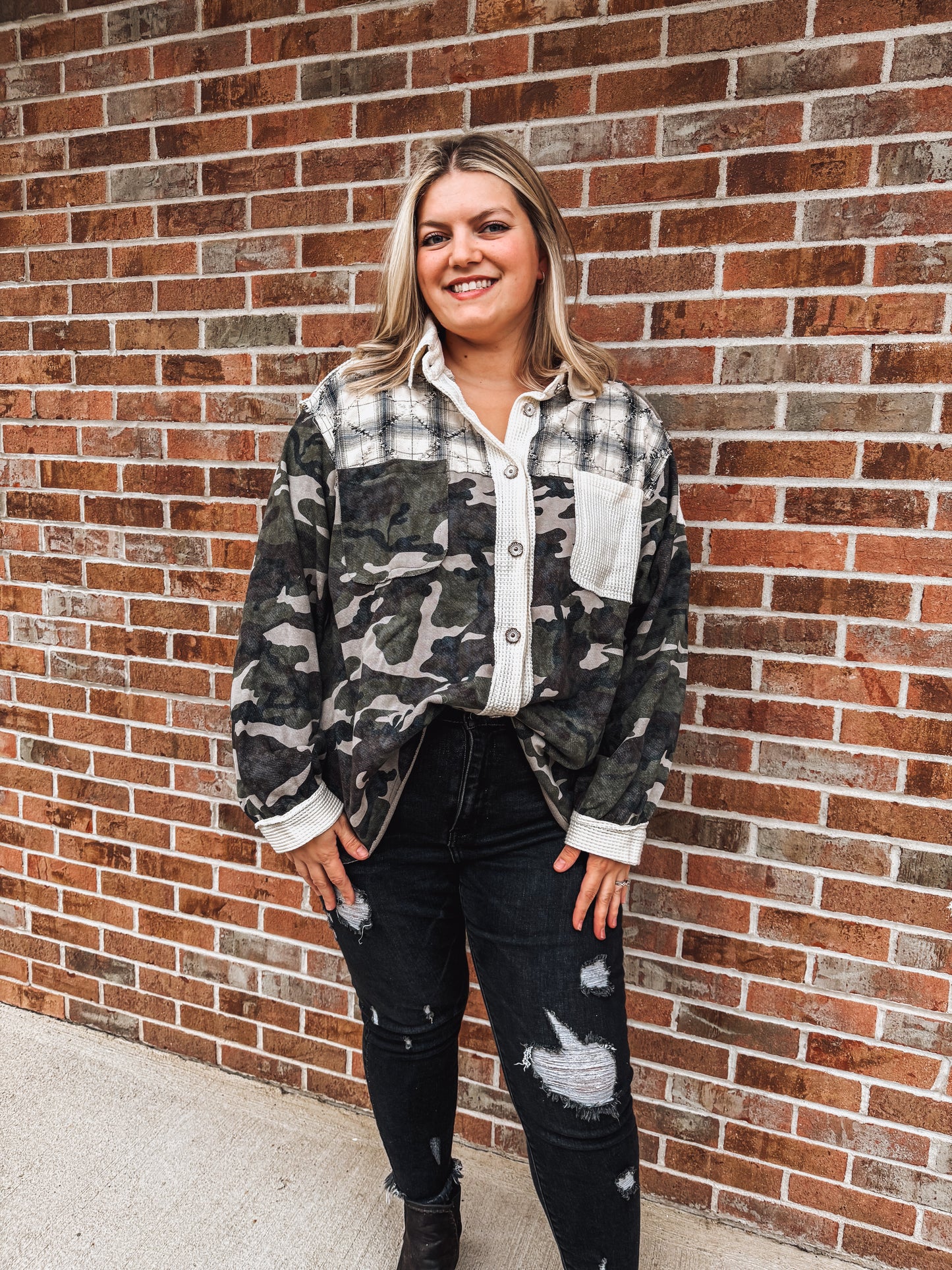 camo & plaid waffle shacket