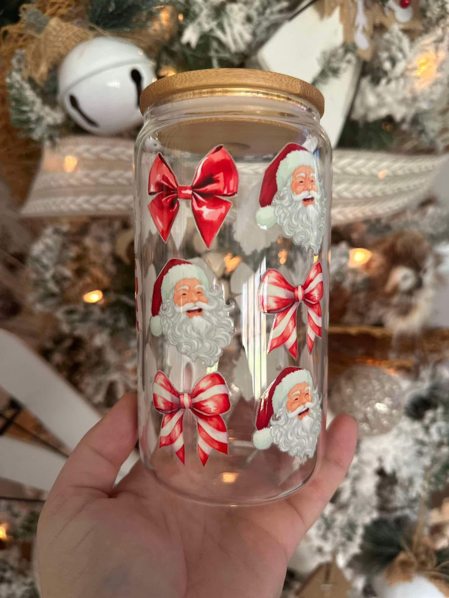 glass christmas cups with glass straw