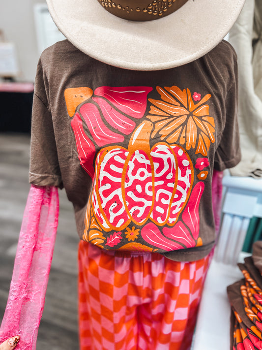 pumpkin floral espresso tee