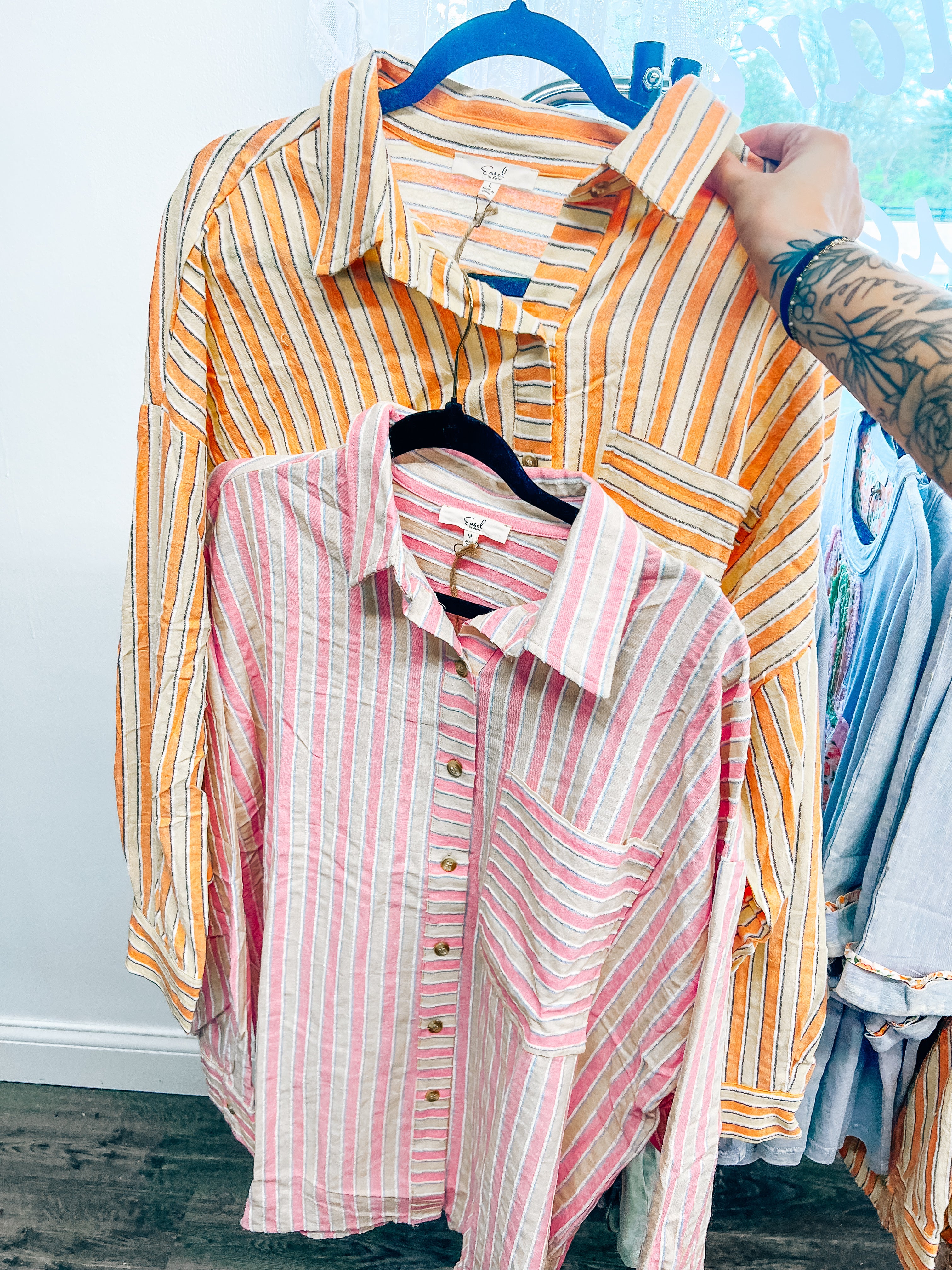 summer striped button up tops in 2 colors