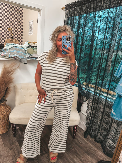 Grey and white striped texture pant set