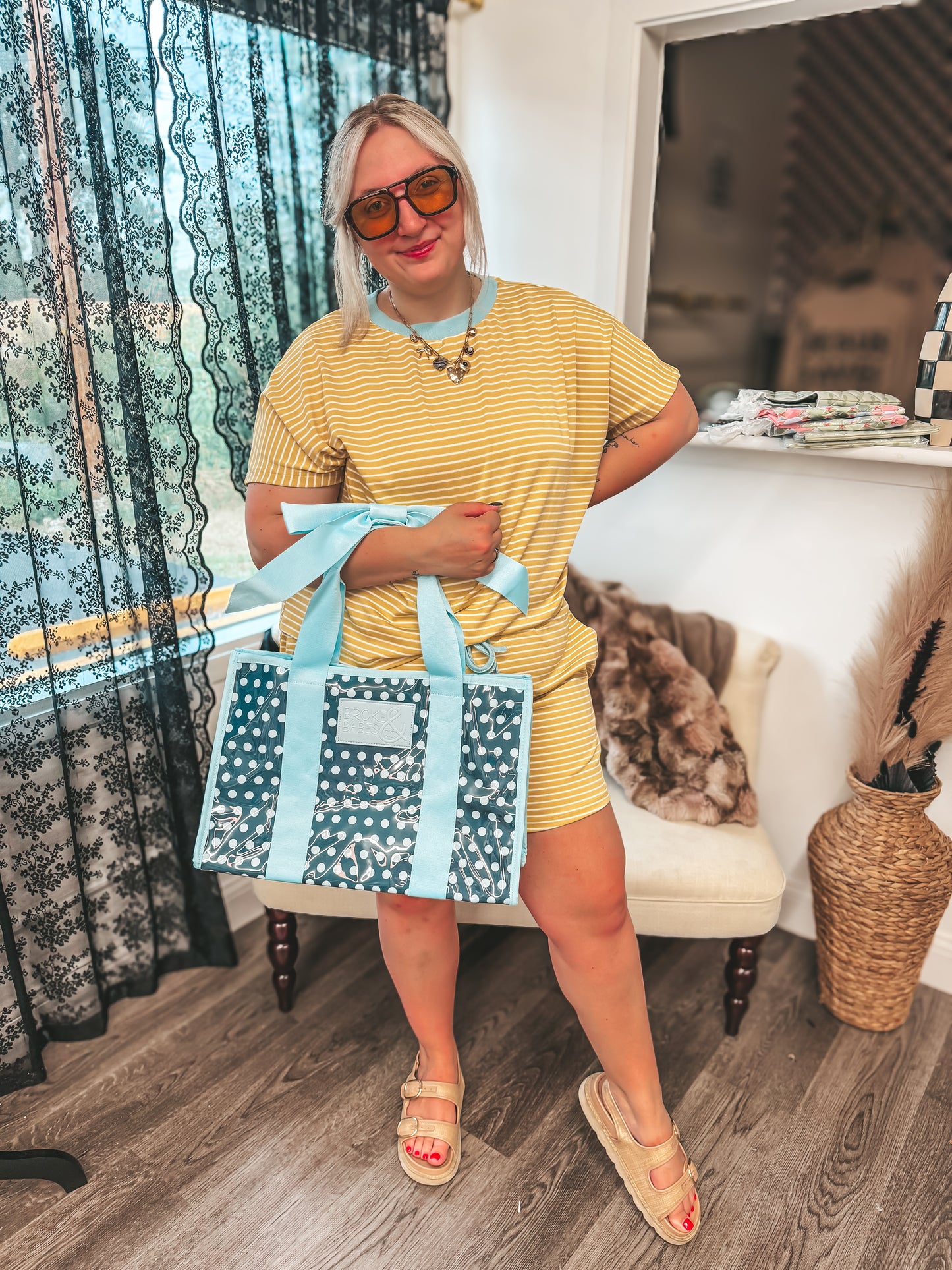 butter & sky striped shorts set
