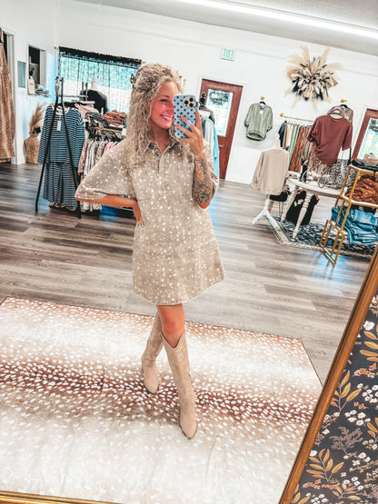 Fawn print denim dress