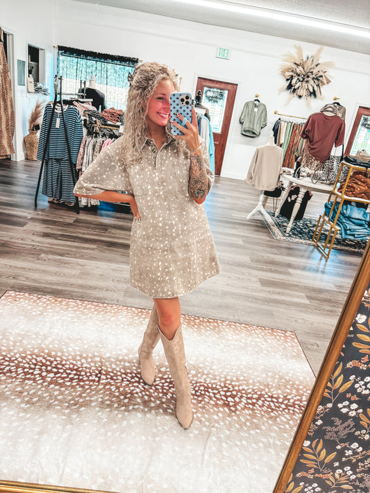 Fawn print denim dress