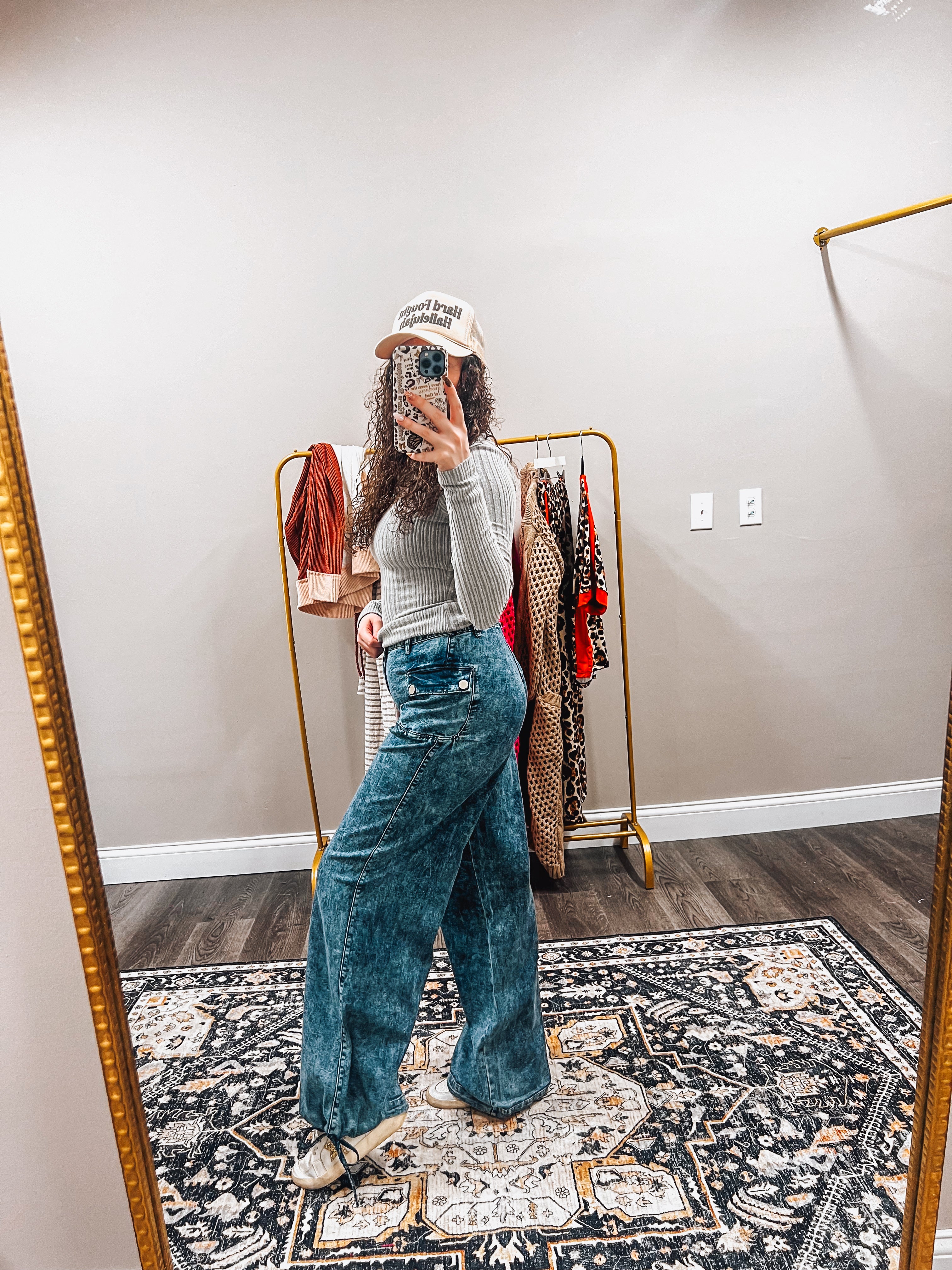 washed tie bottom denim pants