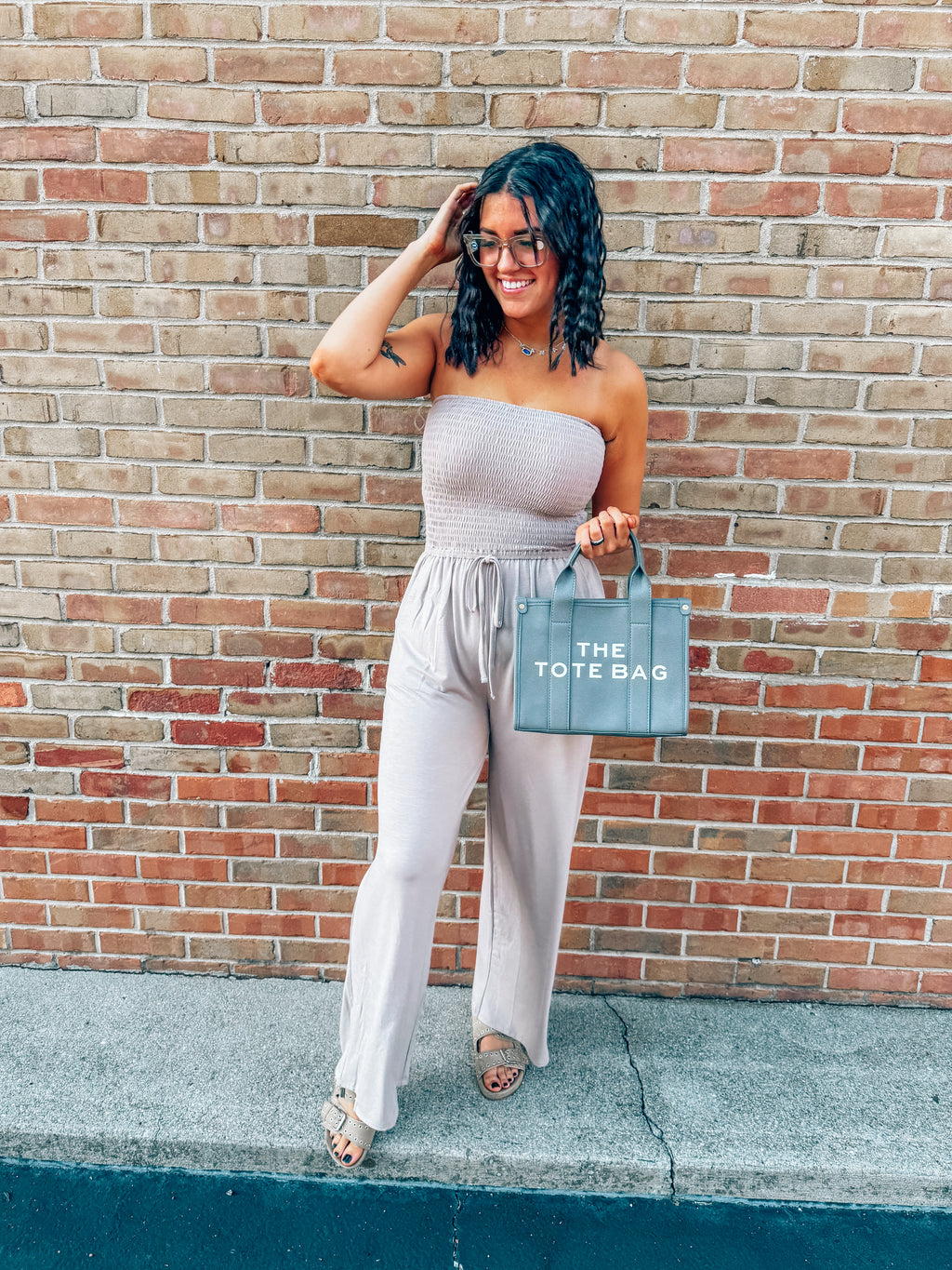 smocked tube top jumpsuit
