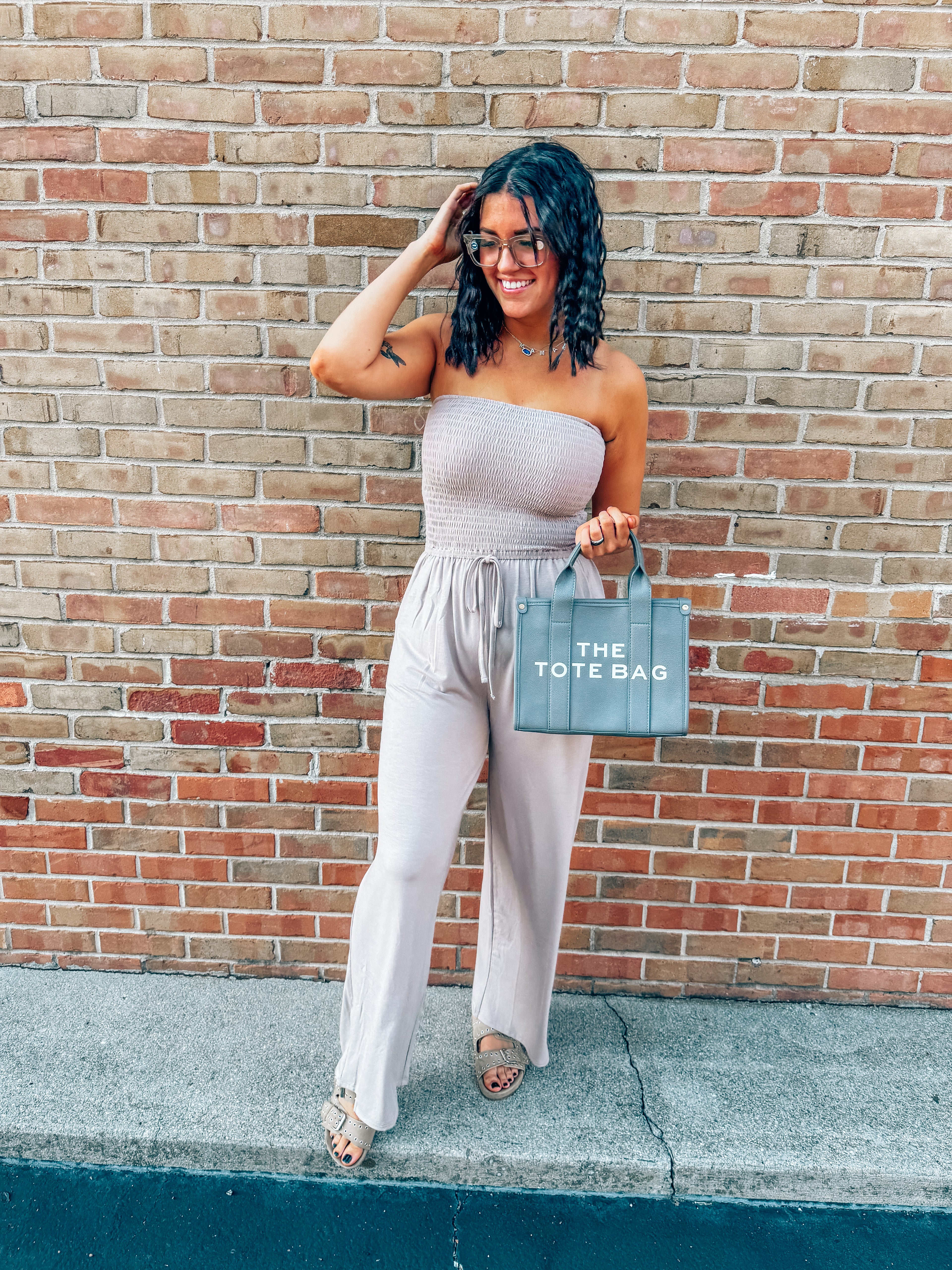 smocked tube top jumpsuit