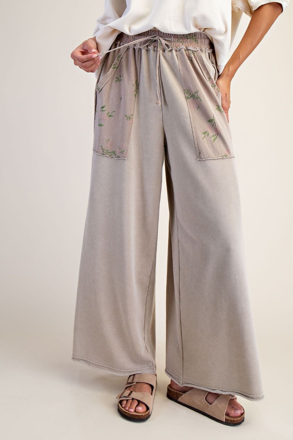 preorder- FLORAL PRINT WASHED TERRY PALAZZO PANTS