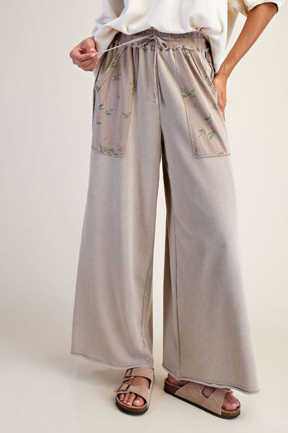 preorder- FLORAL PRINT WASHED TERRY PALAZZO PANTS