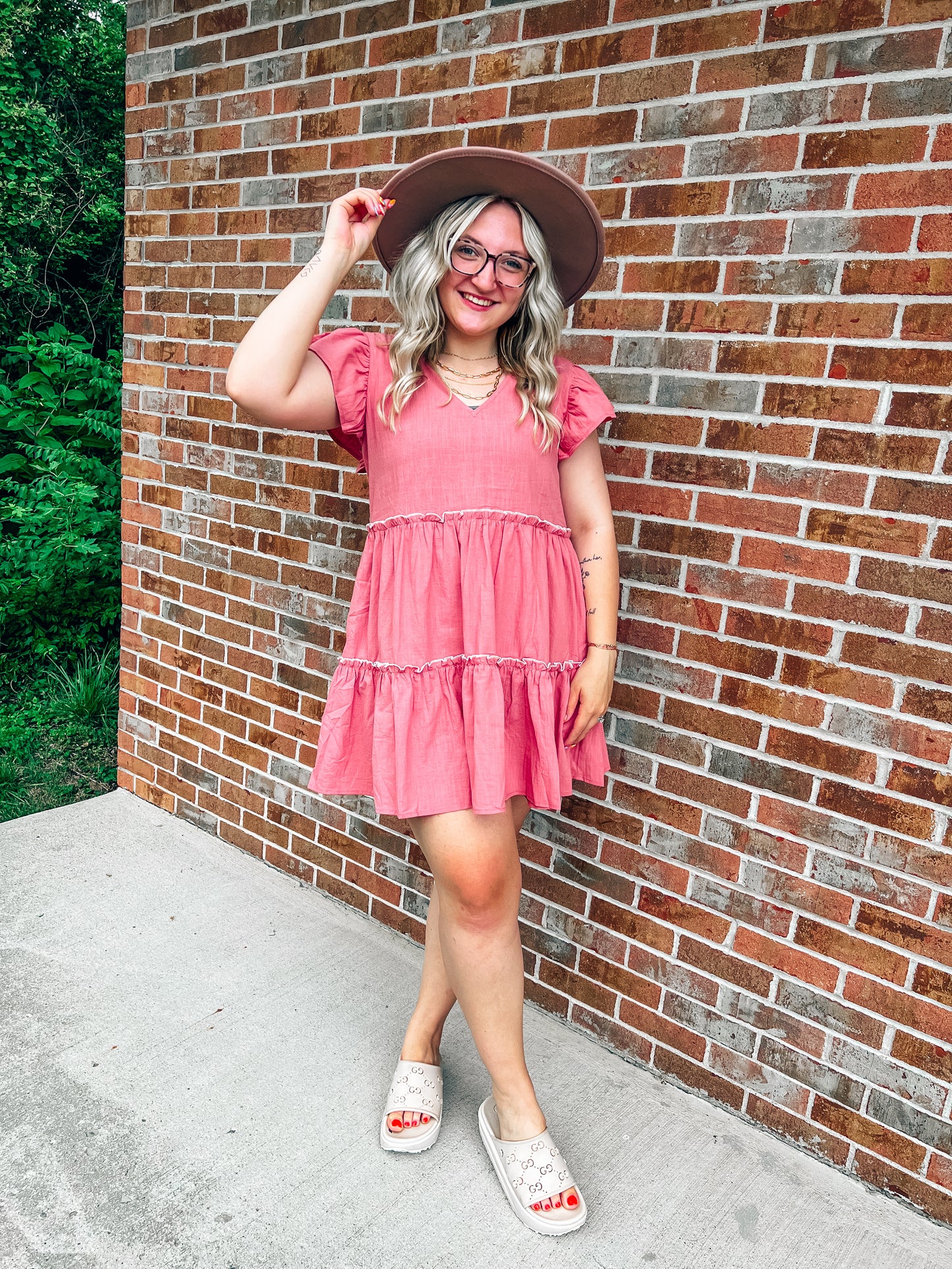 bow tie tiered dress in rose