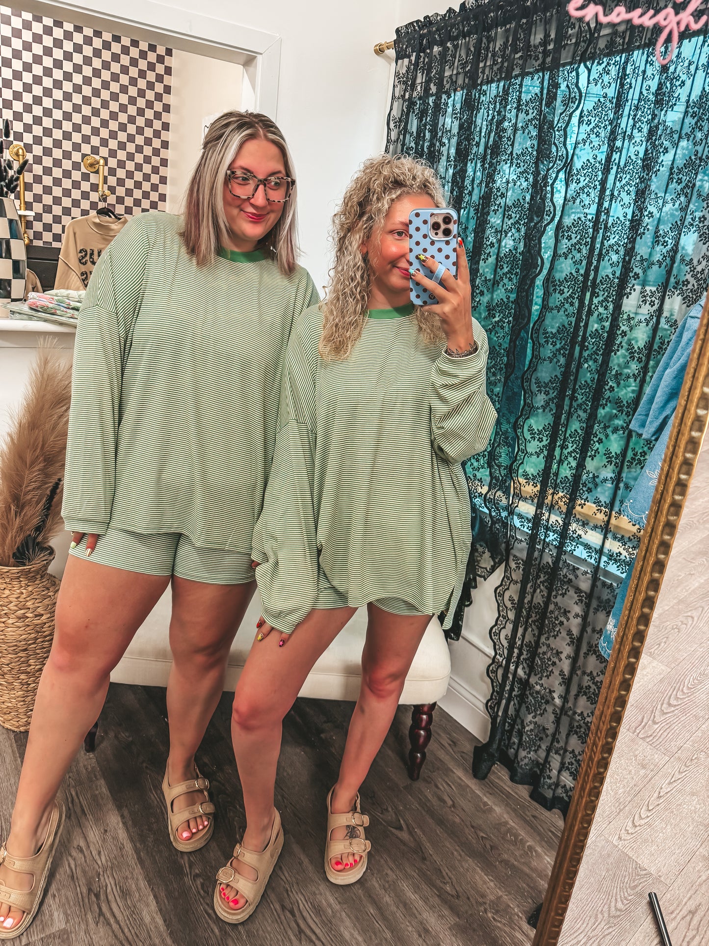 KK striped shorts and long sleeve top set in GREEN