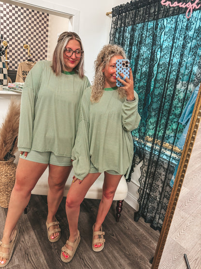 KK striped shorts and long sleeve top set in GREEN