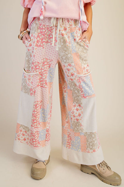 preorder-PATCHWORK PRINT MINERAL WASHED TERRY PANTS—reg & curvy