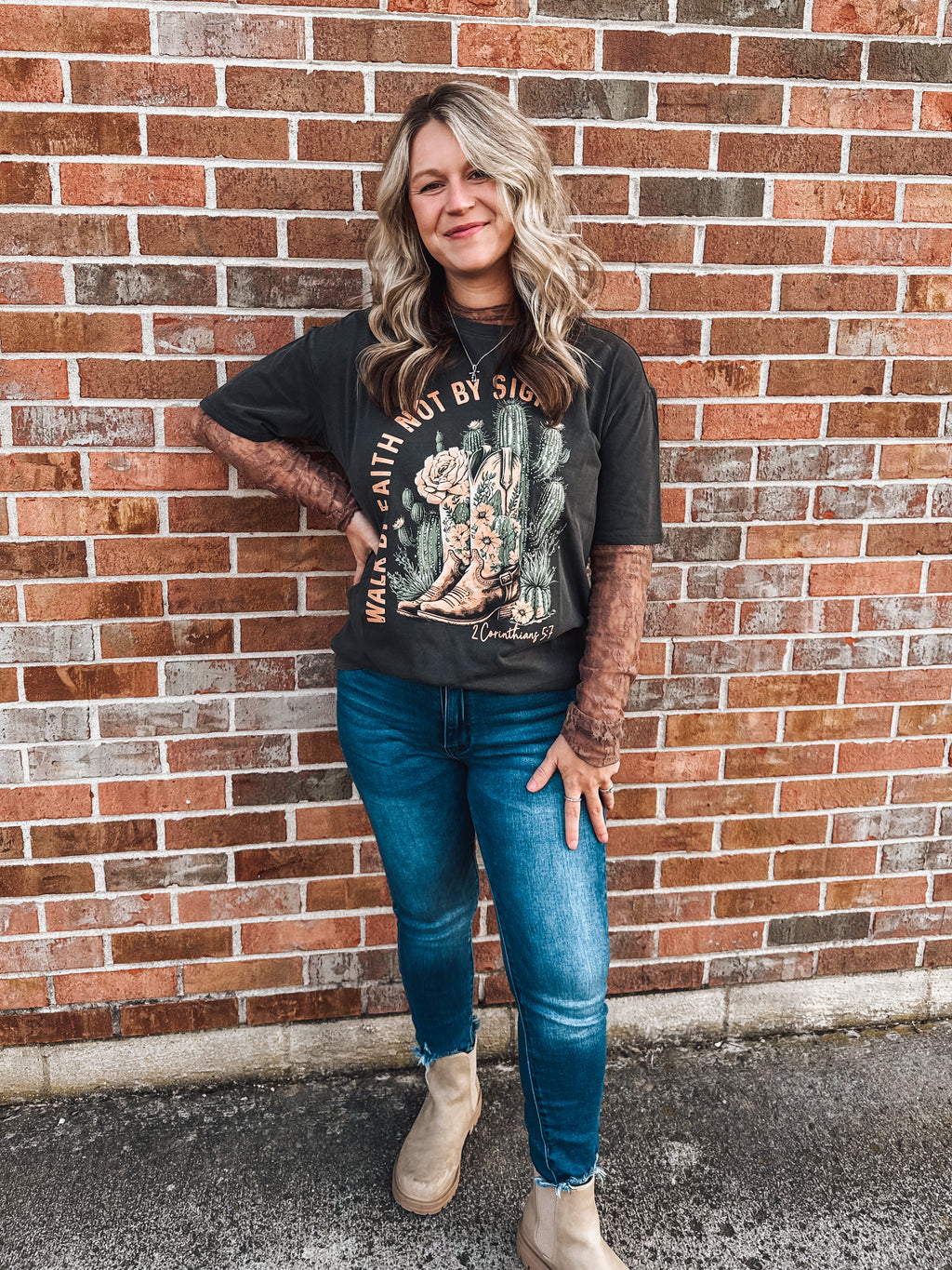 walk by faith boots floral graphic tee