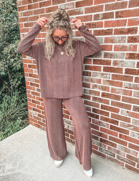 BEST SELLING chocolate ribbed long sleeve pants set