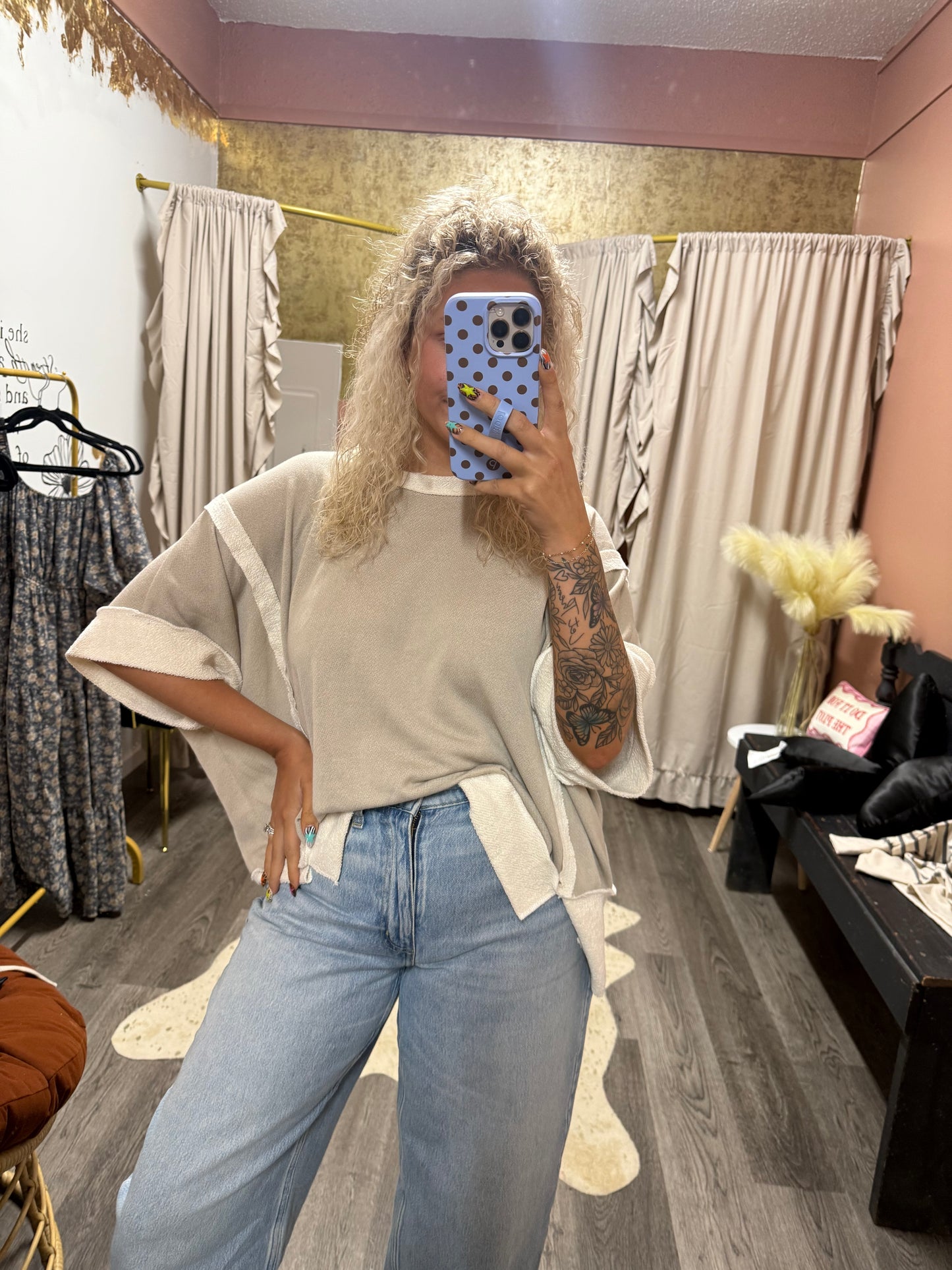 Taupe knit oversized short set