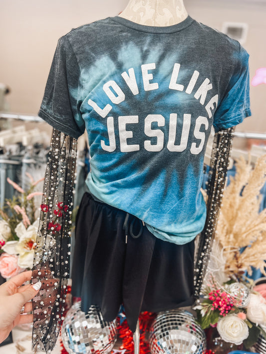 love like jesus blue tie dye tee