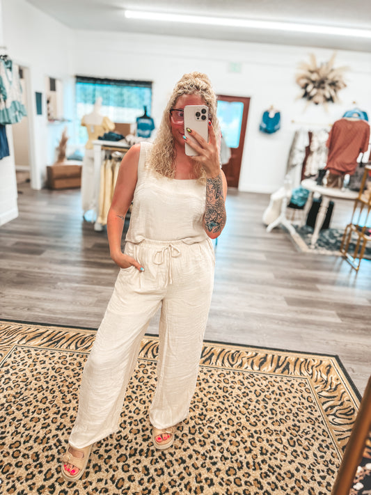 Natural textured tank and wide leg pants set