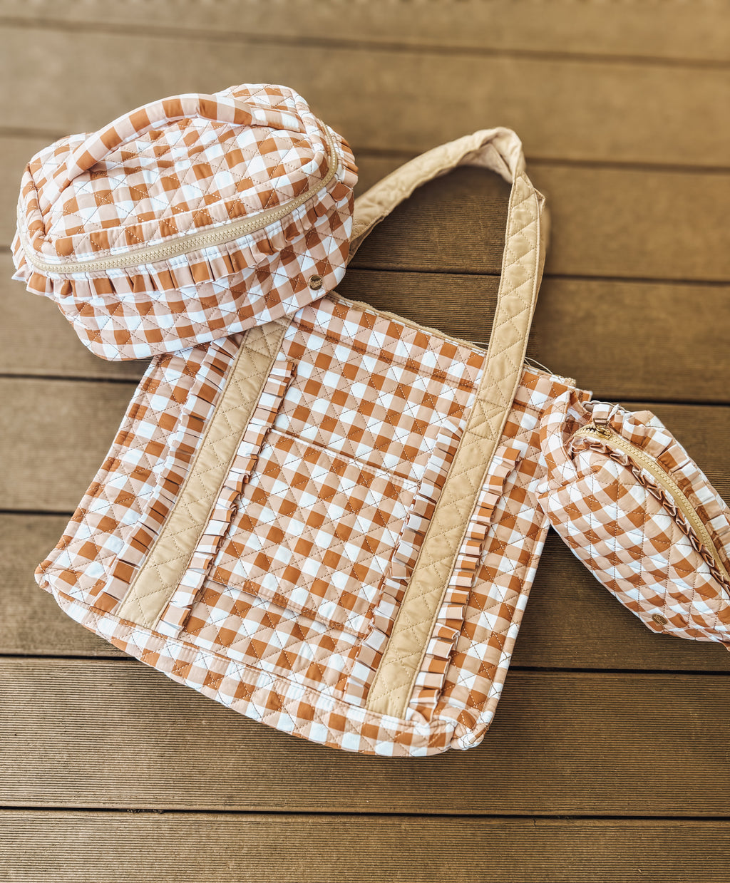 quilted maple gingham tote bag