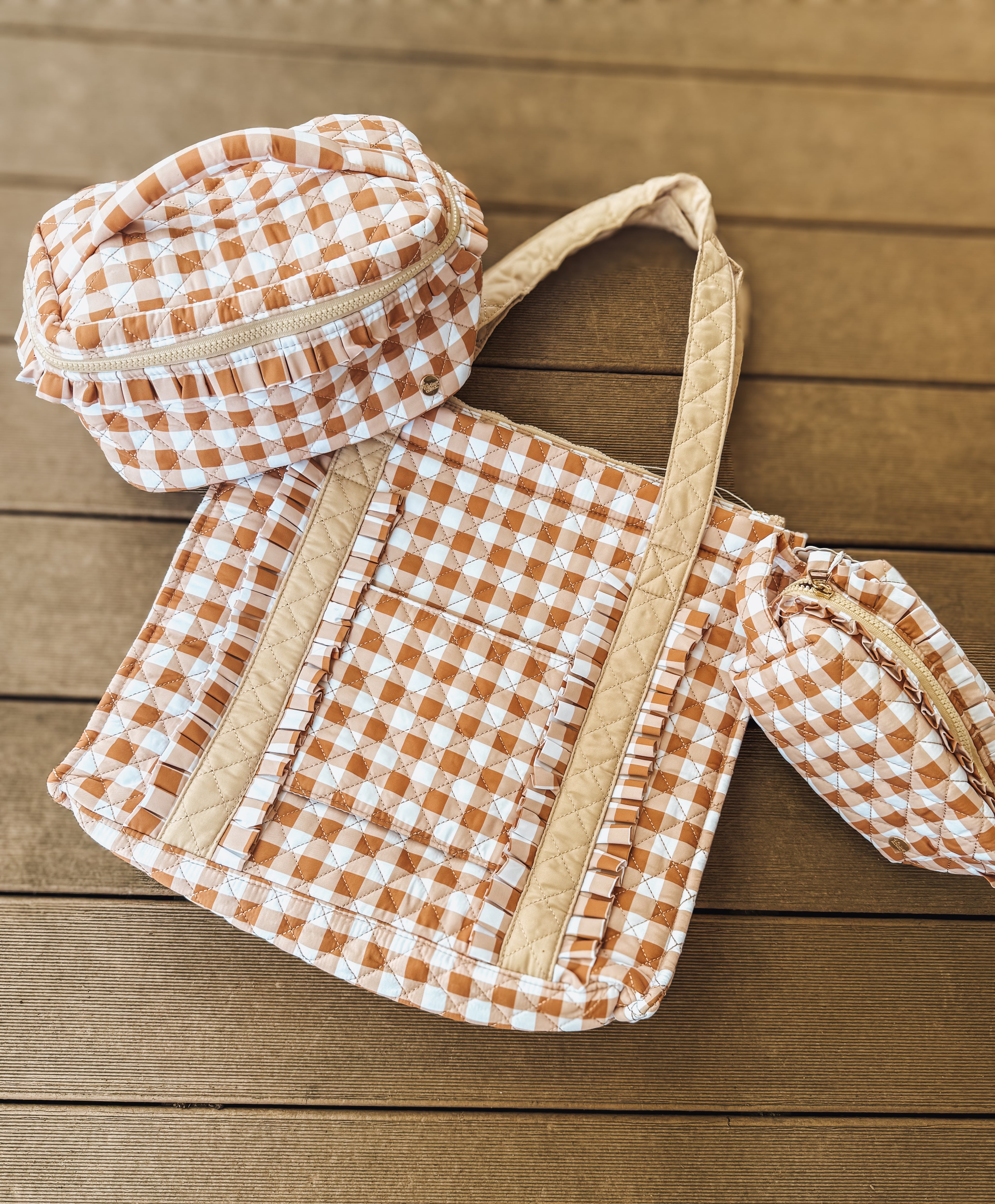 quilted maple gingham tote bag