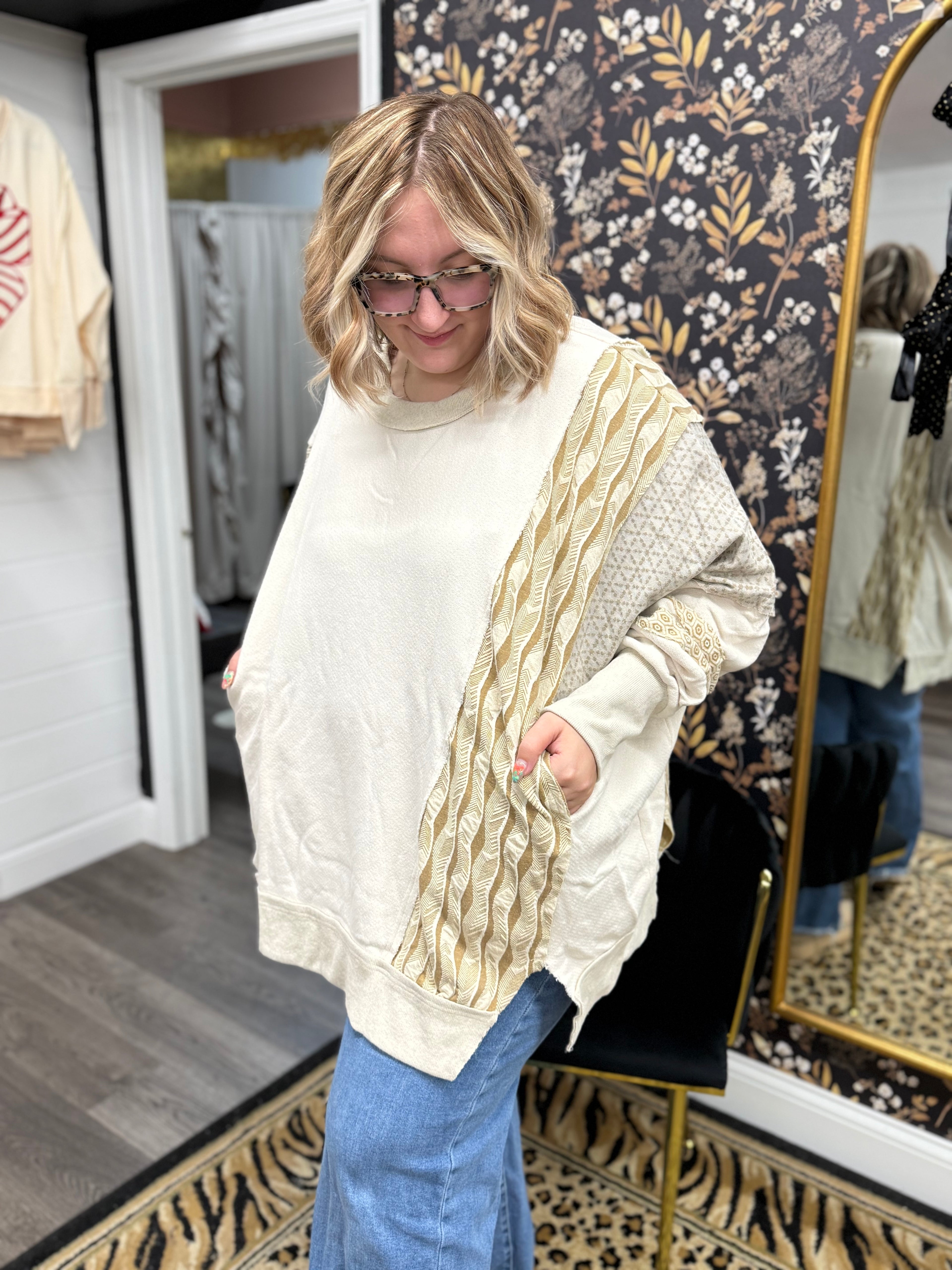 oatmeal textured oversized pullover