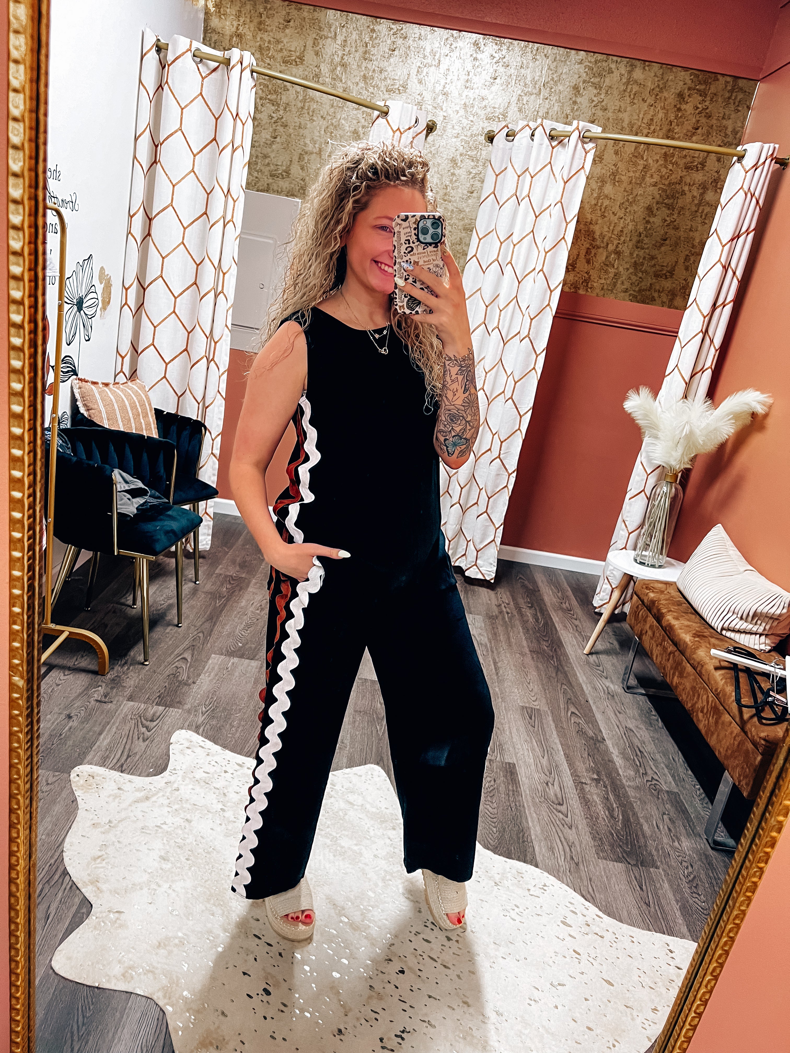 double trim detail top and pants set