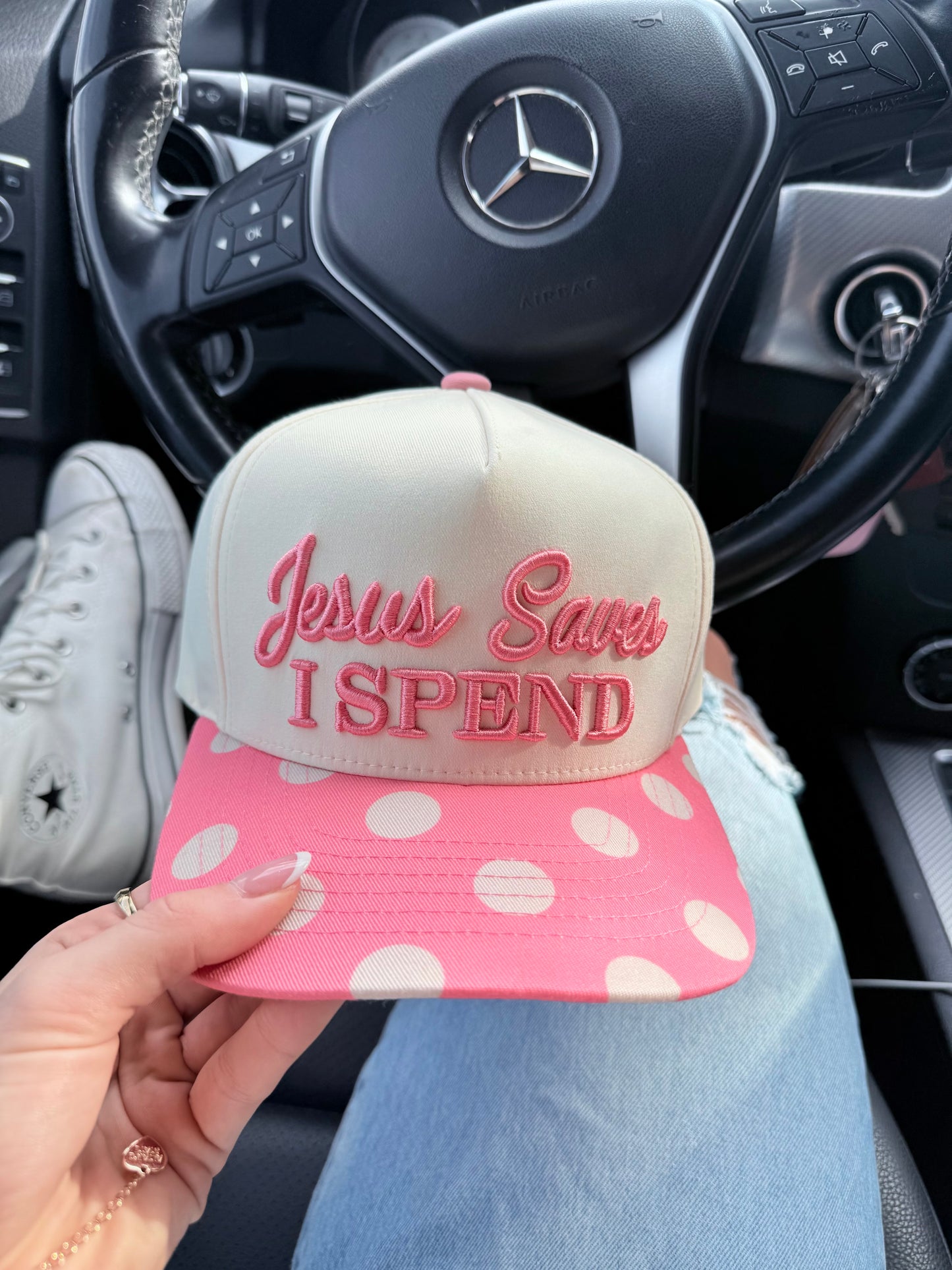 polka dot jesus saves embroidery hat