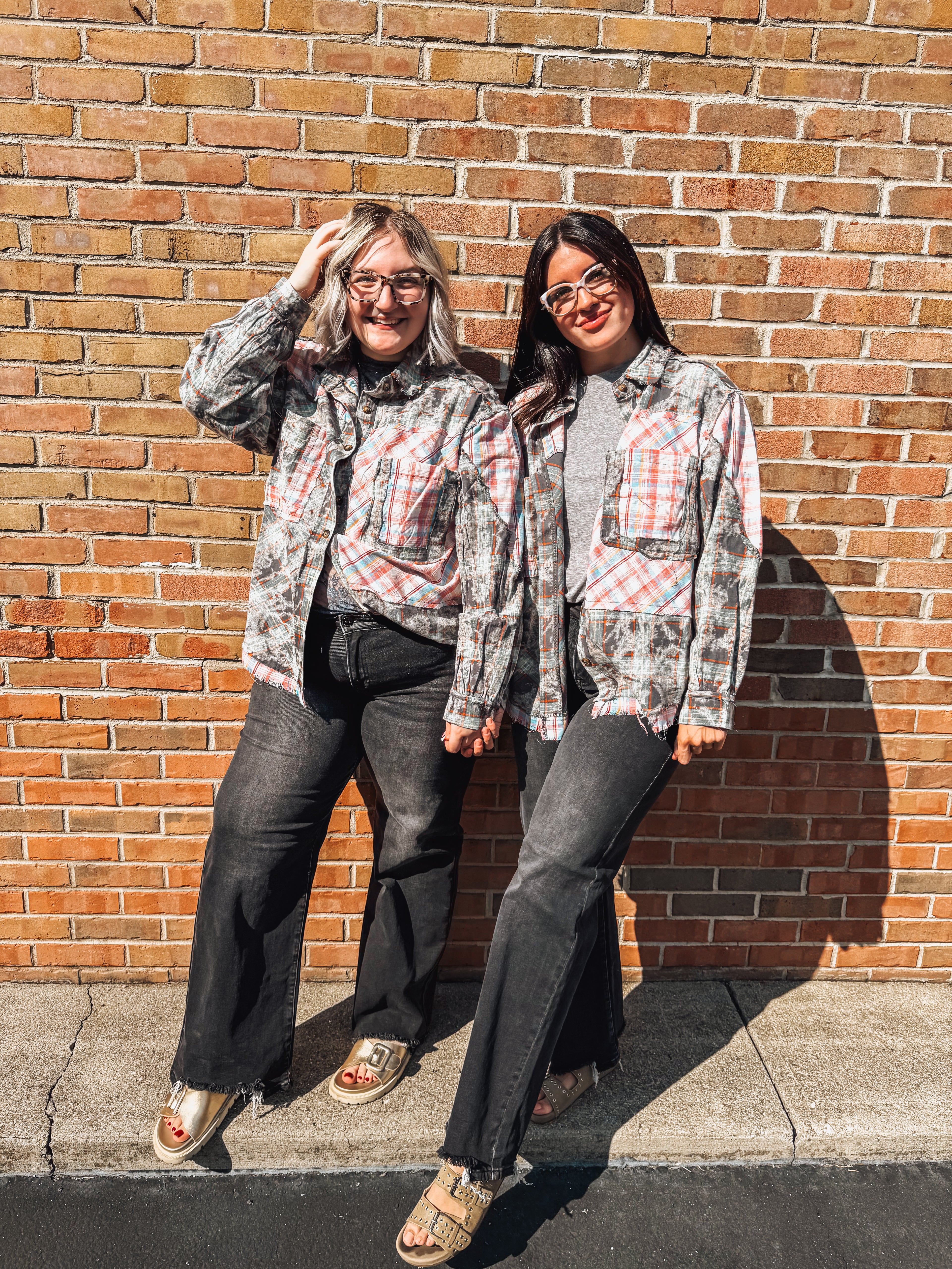 pink & grey washed POL flannel