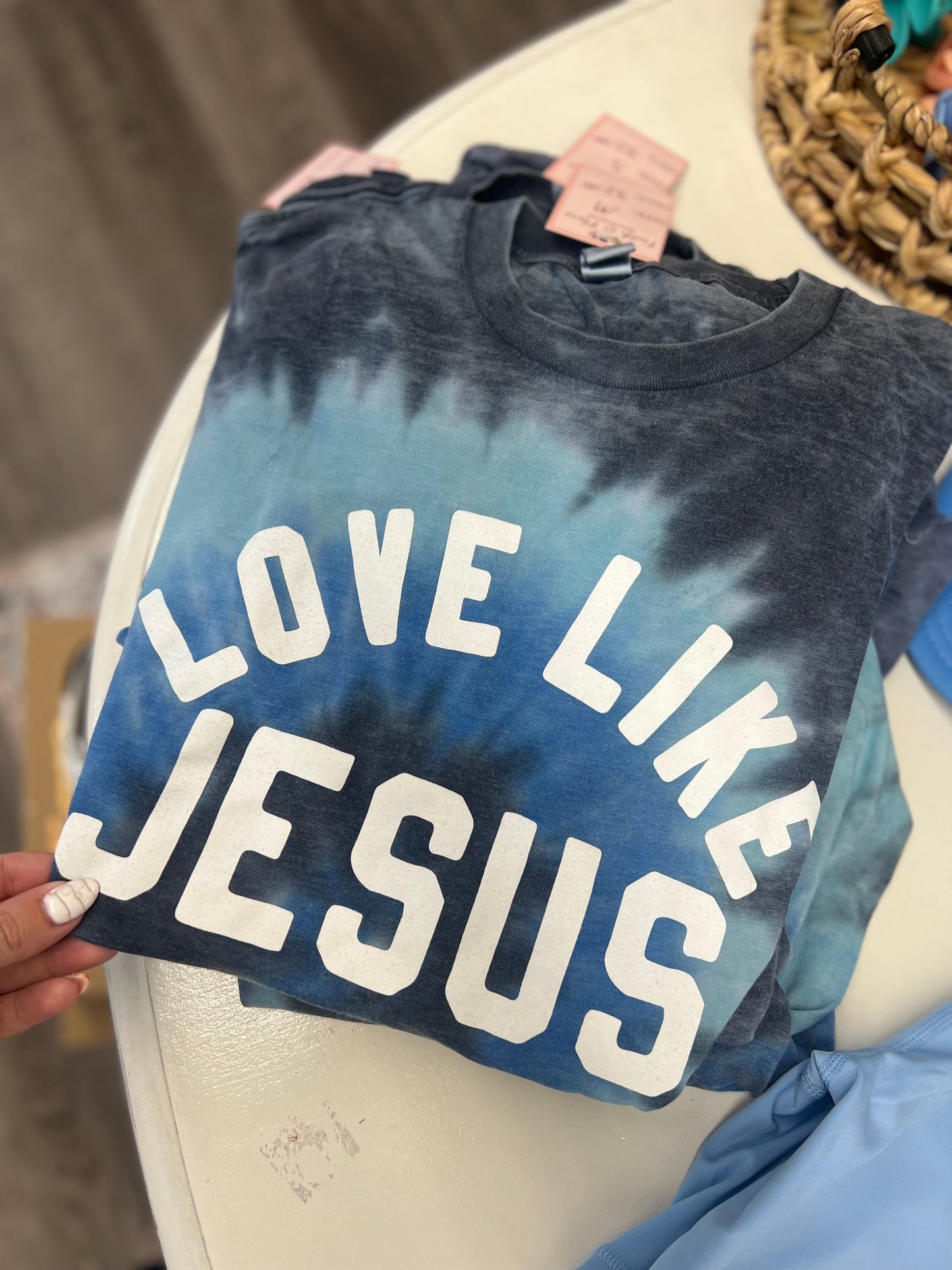 love like jesus blue tie dye tee