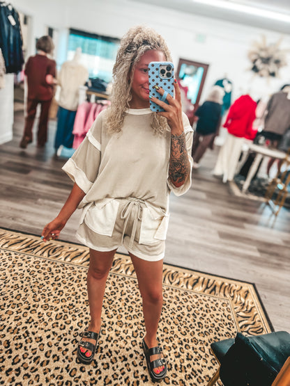 Taupe knit oversized short set