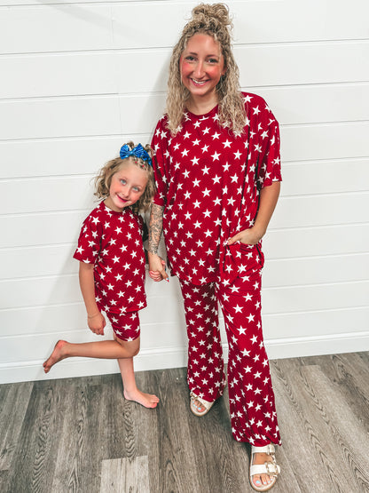 Red and white stars branded pant set