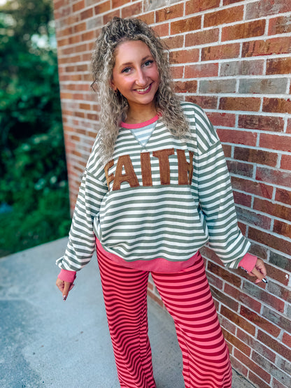 Moss Faith striped appliqué pullover