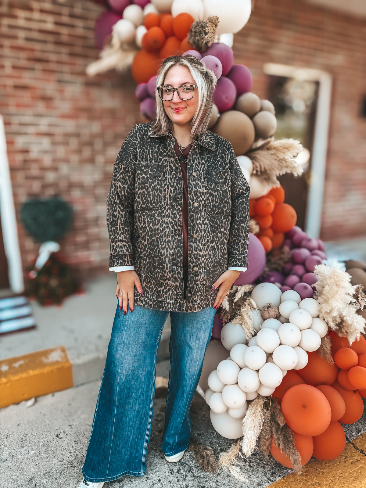 Oversized denim leopard jacket