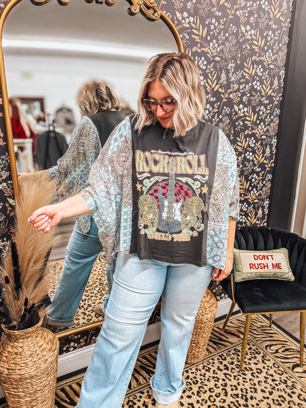 Boho graphic batwing tops