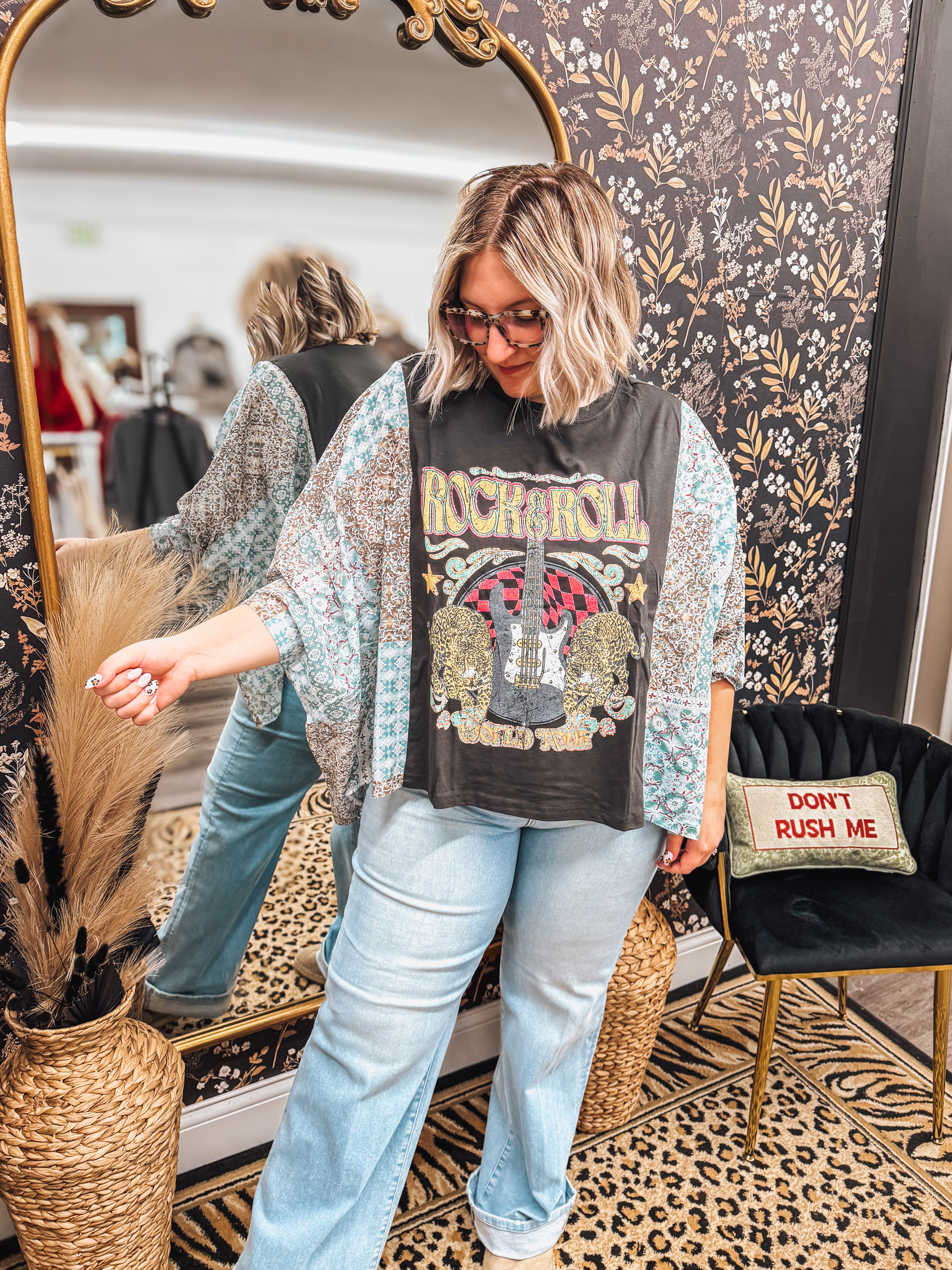 Boho graphic batwing tops