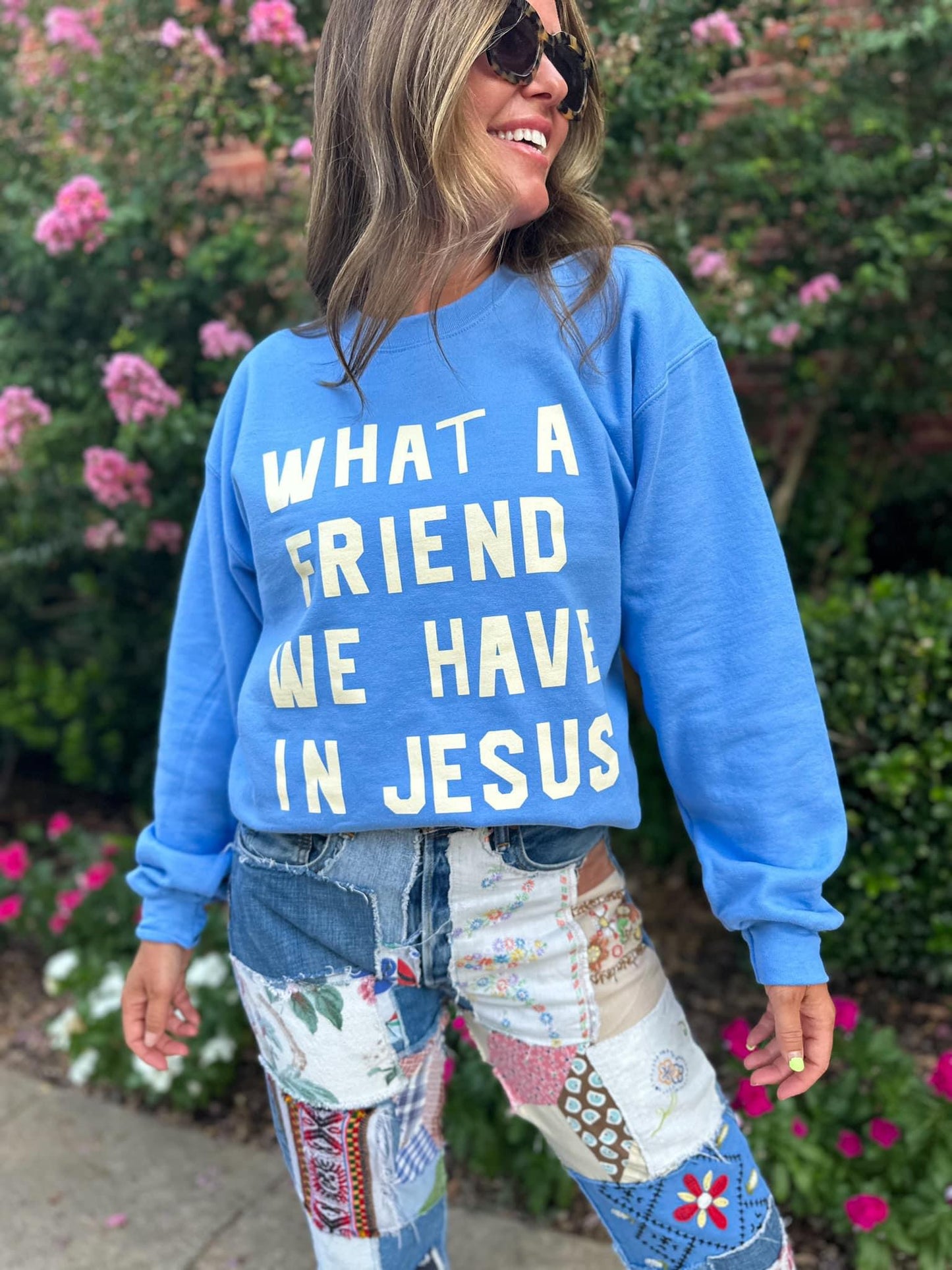 Carolina blue Friend in Jesus sweatshirt