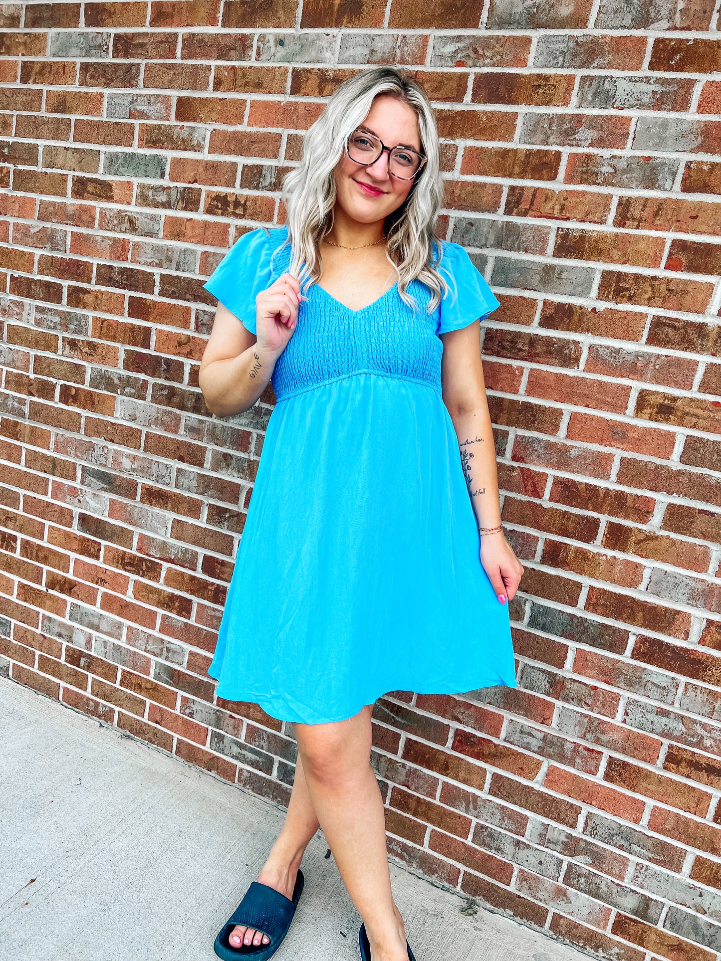 Blue smocked top dress