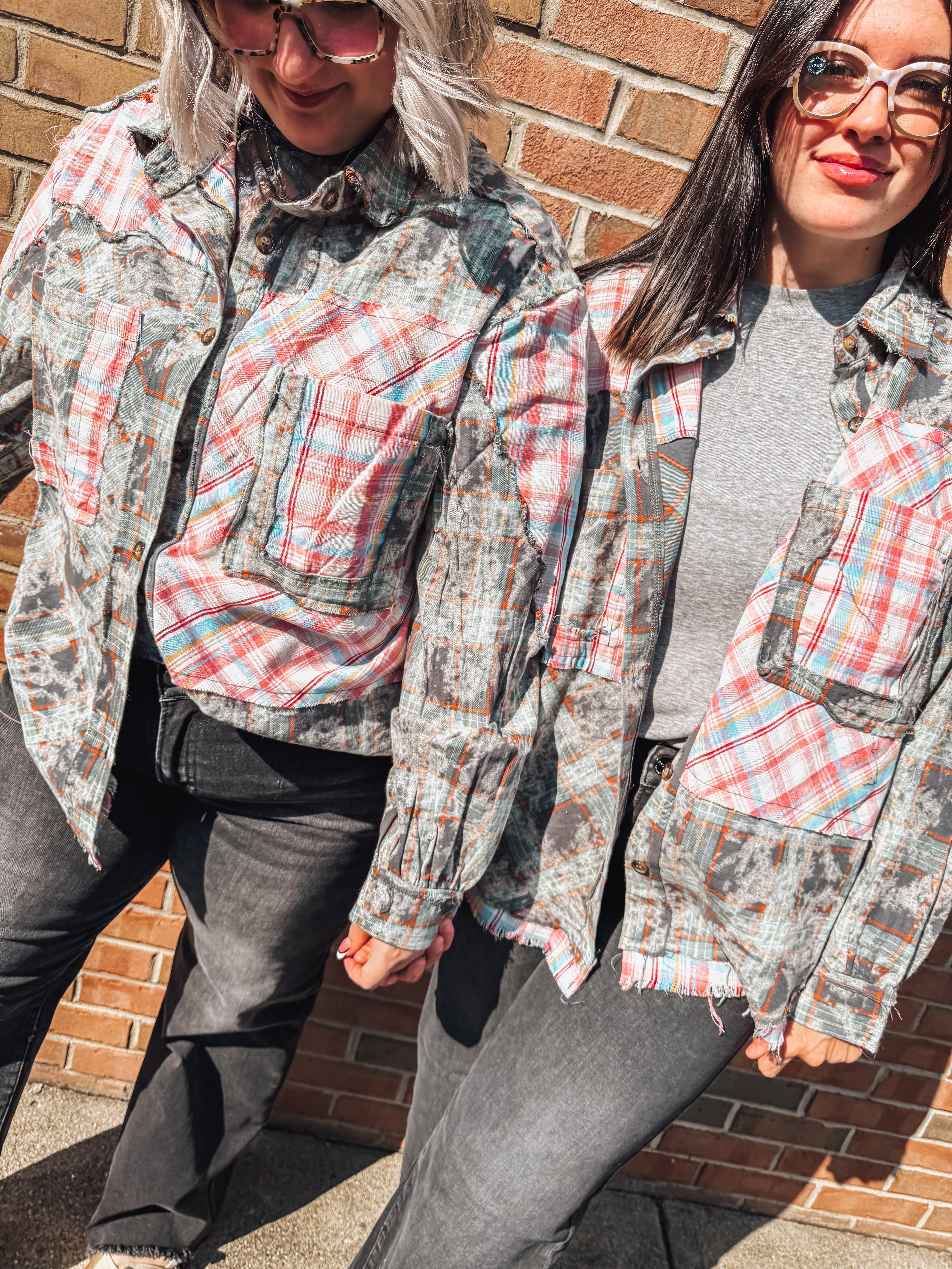 pink & grey washed POL flannel