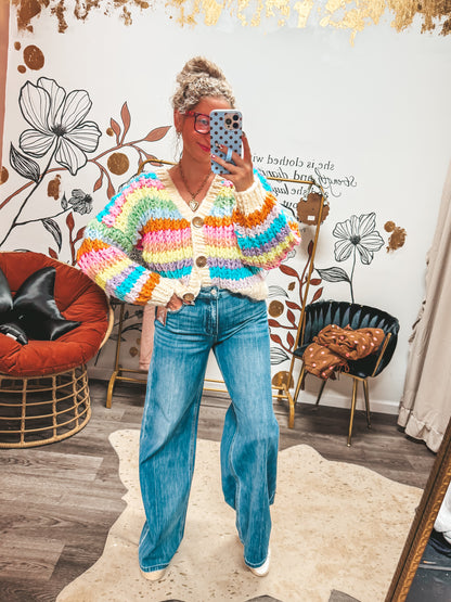Rainbow chunky knit cardigan ￼