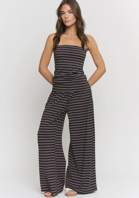 PREORDER striped tube top and pants set in BLACK