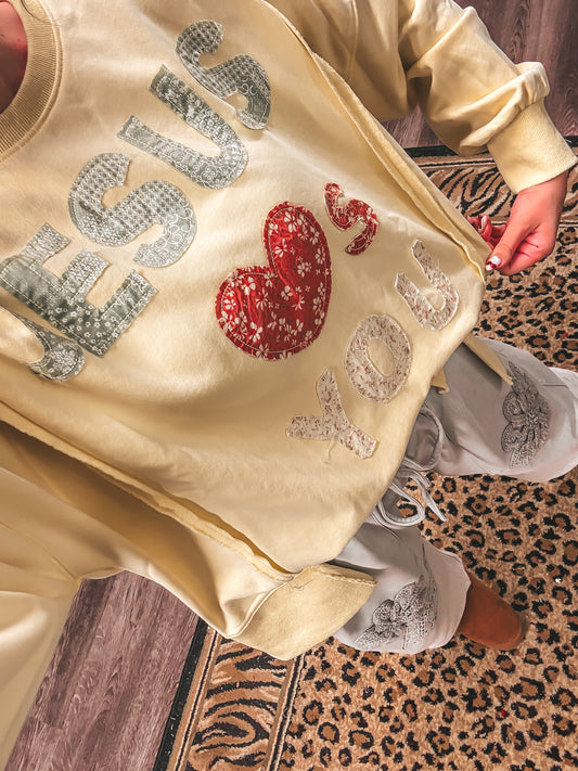 Jesus loves you patchwork oversized pullover in 2 colors