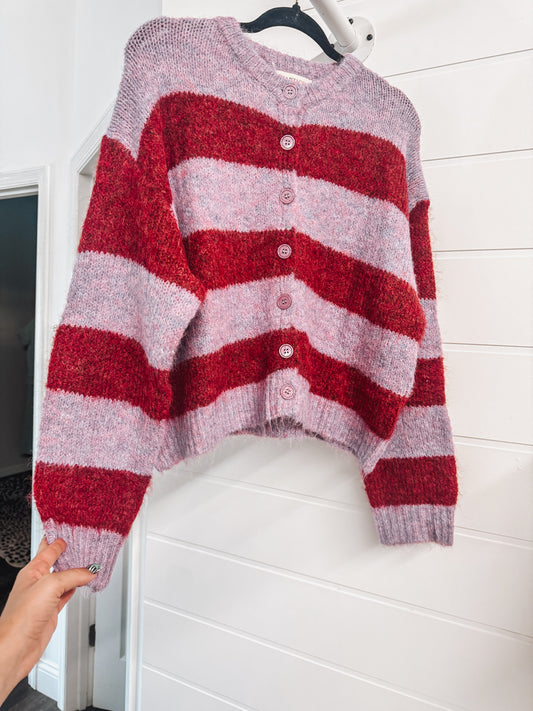 Fall berry striped cardigan S-3X