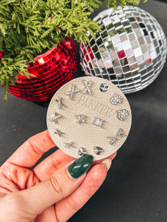 silver heart and cross earrings pack