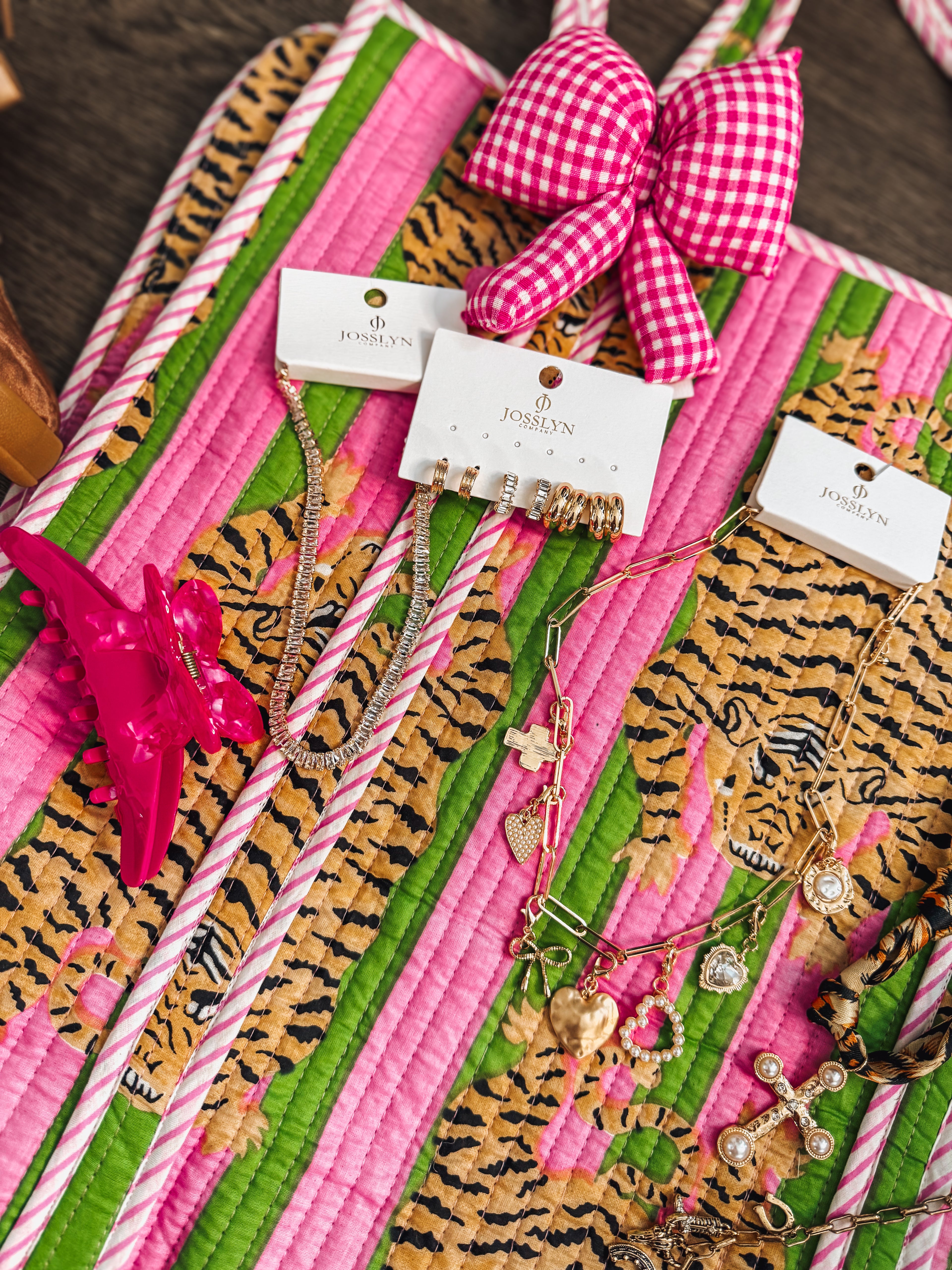 puff bow checkered bag charms