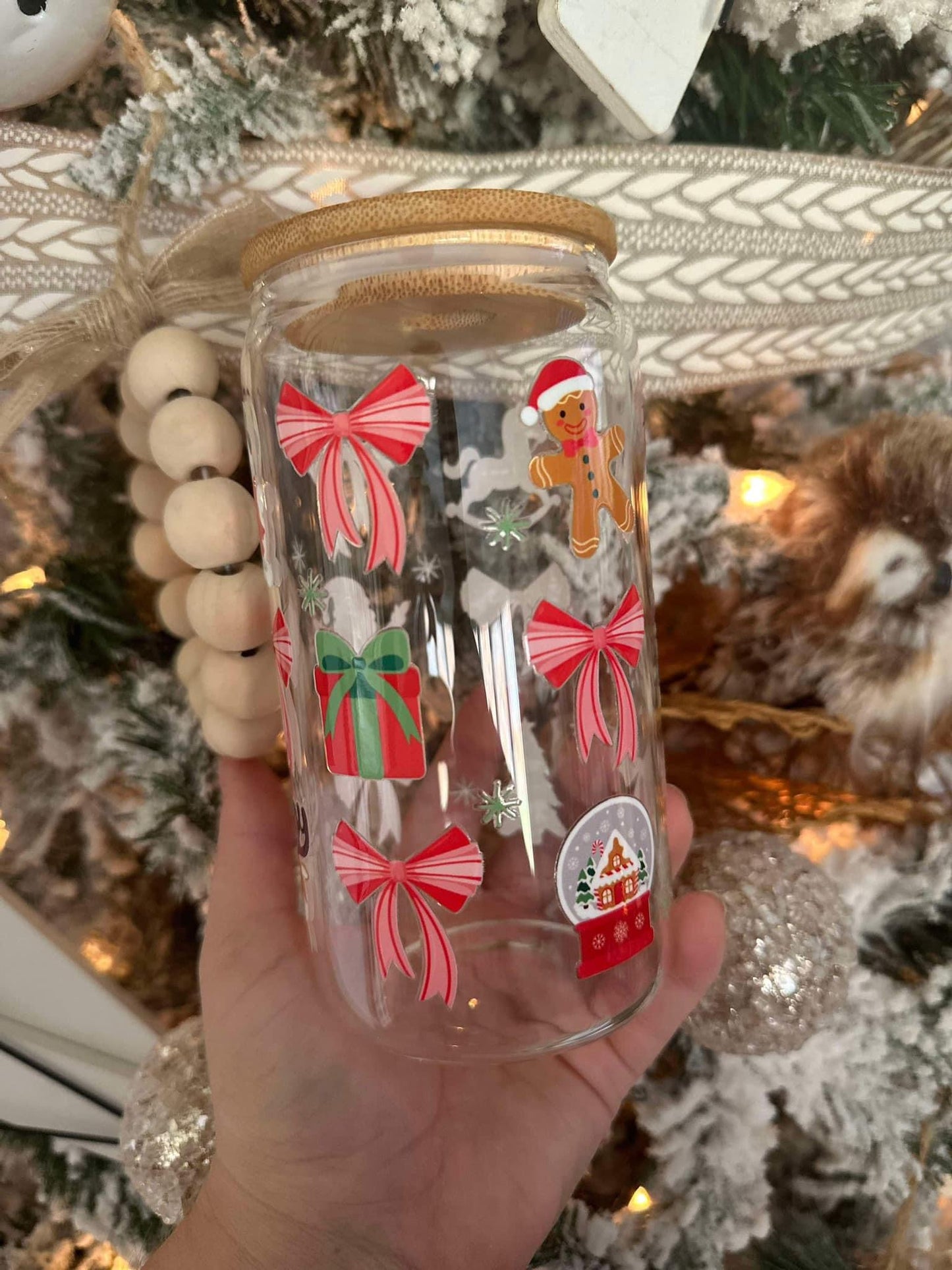 glass christmas cups with glass straw